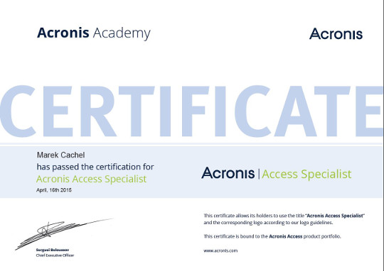 Certifikace Acronis